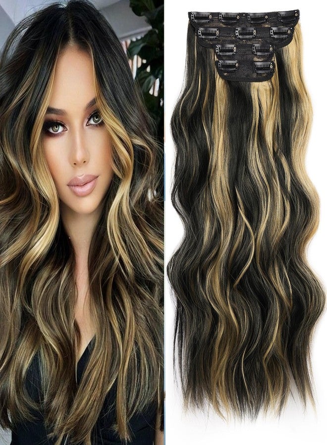 MAYSA Hair Extensions clip ins Curly Hair Extensions 22 Inch Black Mix Blonde clip in Hair for Women # Black mix Strawberry Blonde - Image 1